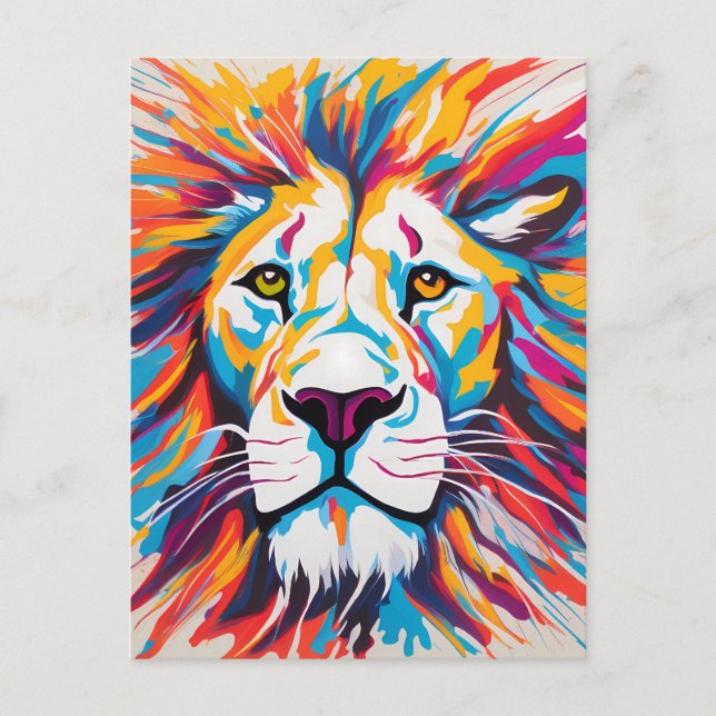 Colorful abstract portrait white lion postcard (Front)