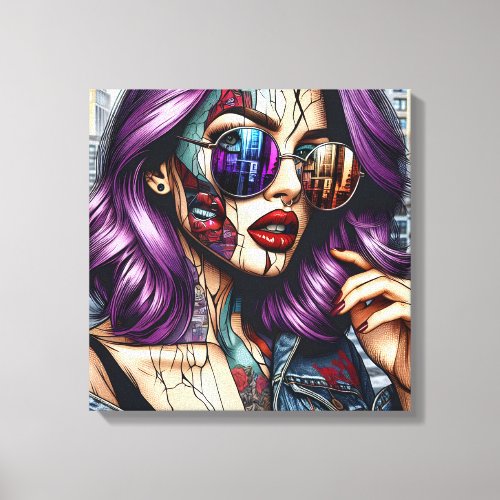 Colorful Abstract Pretty Lady with Purple Hair Canvas Print