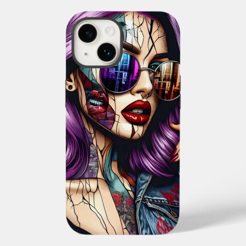 Colorful Abstract Pretty Lady with Purple Hair Case_Mate iPhone 14 Case