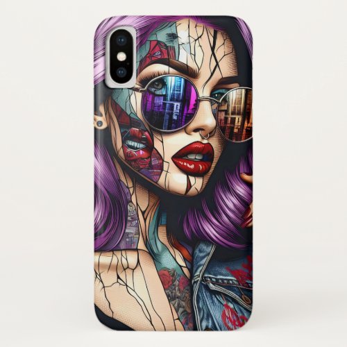 Colorful Abstract Pretty Lady with Purple Hair iPhone X Case