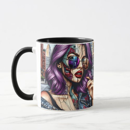Colorful Abstract Pretty Lady with Purple Hair Mug