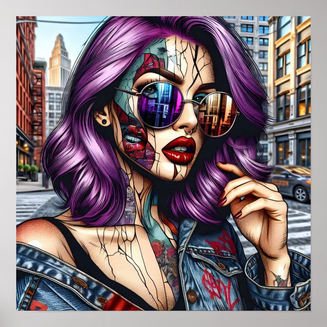 Colorful Abstract Pretty Lady with Purple Hair Poster (Front)
