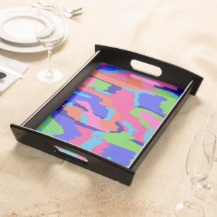 Colorful Abstract Print in Retro Colors Serving Tray
