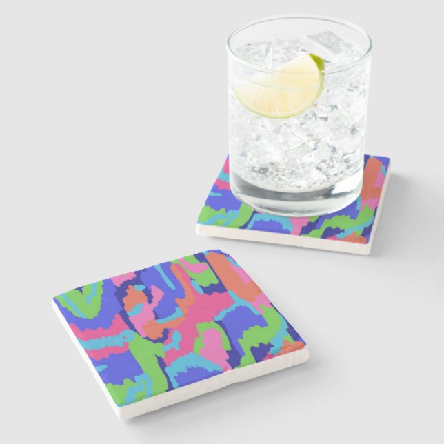 Colorful Abstract Print in Retro Colors  Stone Coaster (Side)