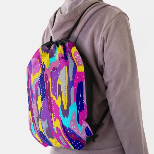 Colorful Abstract Print with Fun Dots Drawstring Bag