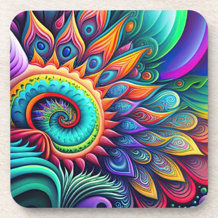 Colorful Abstract Psychedelic Beautiful Flower Beverage Coaster