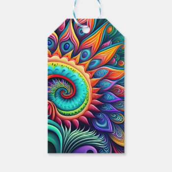 Colorful Abstract Psychedelic Beautiful Flower Gift Tags by PrettyPatternsGifts at Zazzle
