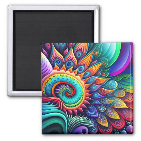 Colorful Abstract Psychedelic Beautiful Flower Magnet