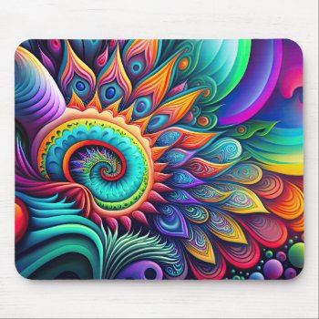 Colorful Abstract Psychedelic Beautiful Flower Mouse Pad by PrettyPatternsGifts at Zazzle