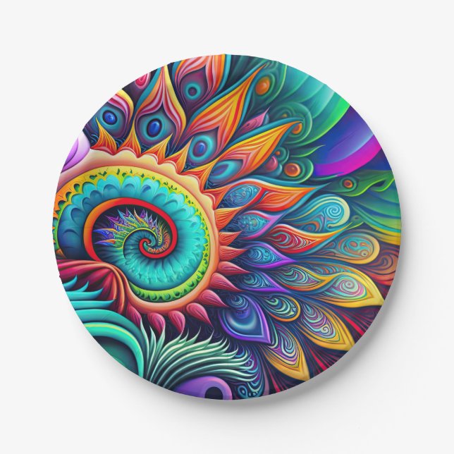 Colorful Abstract Psychedelic Beautiful Flower Paper Plates (Front)