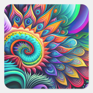 Colorful Abstract Psychedelic Beautiful Flower Square Sticker