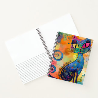 Colorful Abstract Psychedelic Cat Lined Sketchbook Notebook