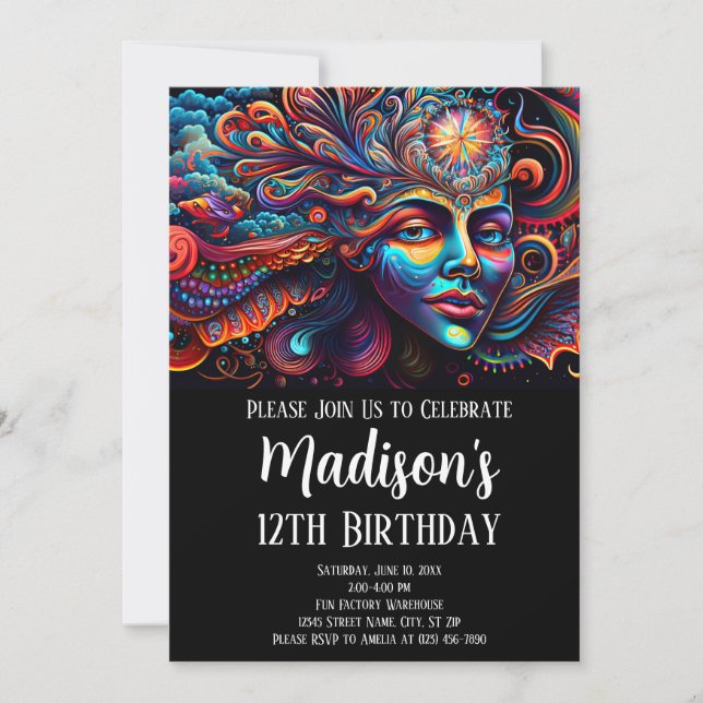 Colorful Abstract Psychedelic Face Spirit Smiling Invitation (Front)