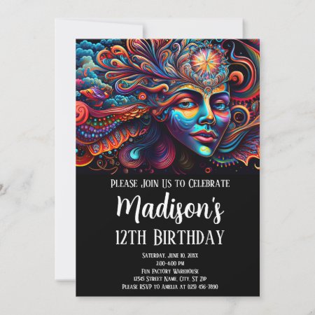 Colorful Abstract Psychedelic Face Spirit Smiling Invitation