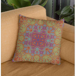 Colorful Abstract Psychedelic Floral Pattern Throw Pillow