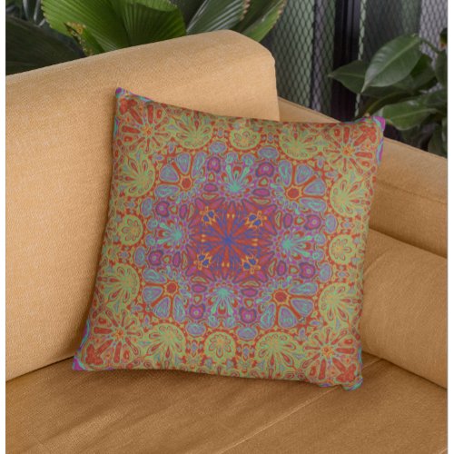 Colorful Abstract Psychedelic Floral Pattern Throw Pillow