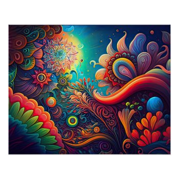 Colorful Abstract Psychedelic Flower Art Poster by PrettyPatternsGifts at Zazzle