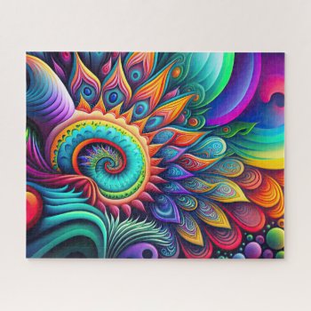 Colorful Abstract Psychedelic Flower Jigsaw Puzzle by PrettyPatternsGifts at Zazzle