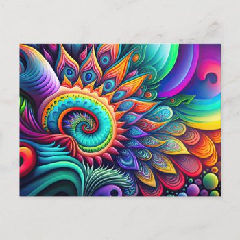 Colorful Abstract Psychedelic Flower Postcard by PrettyPatternsGifts at Zazzle