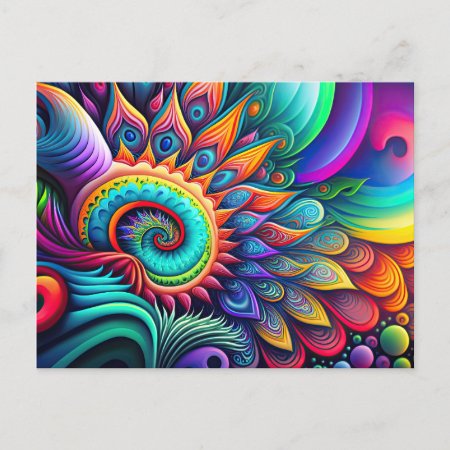 Colorful Abstract Psychedelic Flower Postcard
