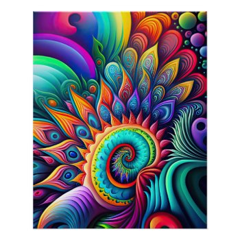 Colorful Abstract Psychedelic Flower Poster by PrettyPatternsGifts at Zazzle