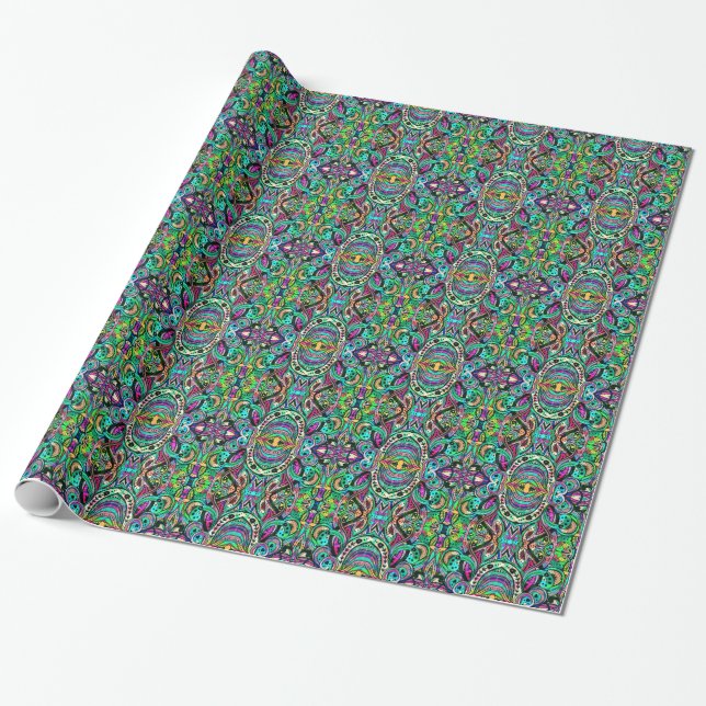 Colorful Abstract Psychedelic Kaleidoscope Pattern Wrapping Paper (Unrolled)