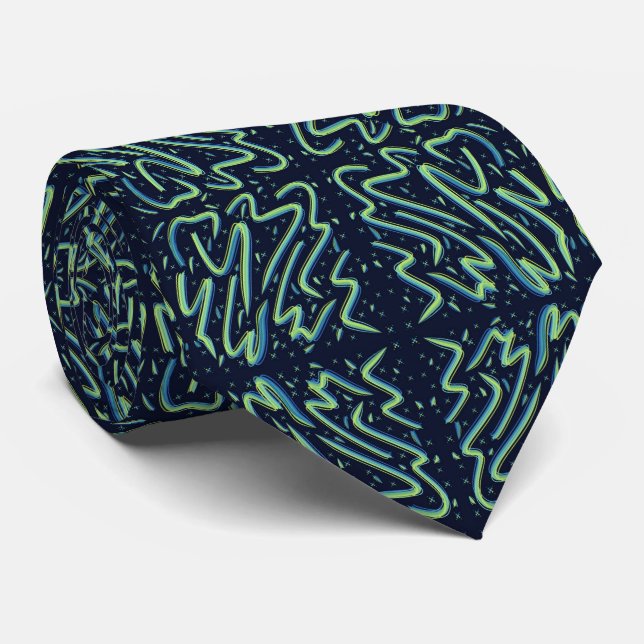 Colorful Abstract Psychedelic Stringy Pointed Art  Neck Tie (Rolled)