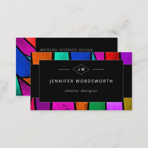Colorful Abstract Purple Blue Pink Black QR Code Business Card