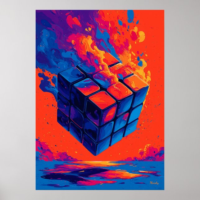 Colorful Abstract Puzzle Cube Wall Art (Front)