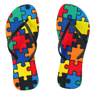 Colorful Abstract Puzzle Piece Pattern Seamless Flip Flops