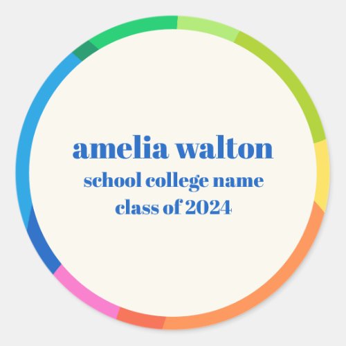 Colorful Abstract Rainbow Custom Graduation Party Classic Round Sticker