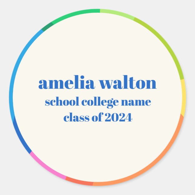Colorful Abstract Rainbow Custom Graduation Party Classic Round Sticker (Front)