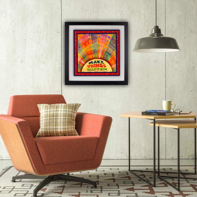 Colorful Abstract Rainbow Make Things Happen Quote Poster (Abstract, rainbow ‘make it happen’, classroom Poster by Inspirivity.)