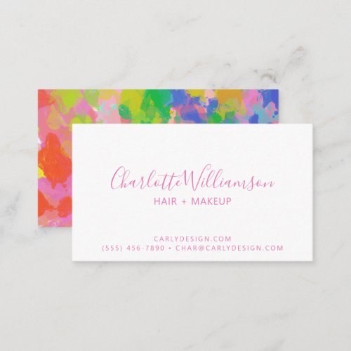 Colorful Abstract Rainbow Painting Pink Script Business Card