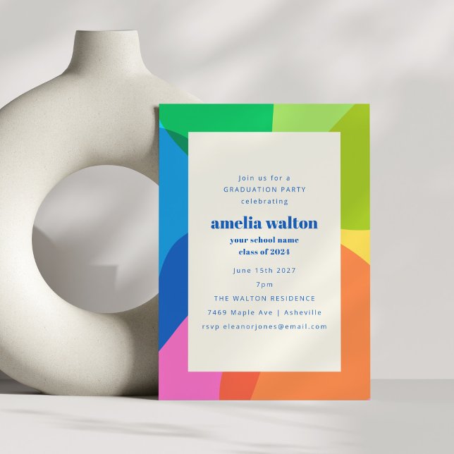 Colorful Abstract Rainbow Photo Graduation Party Invitation (Creator Uploaded)