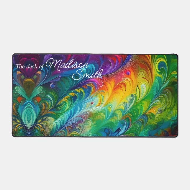 Colorful Abstract Rainbow Swirls Desk Mat (Front)