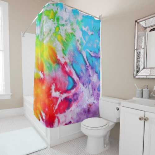 Colorful Abstract Rainbow Watercolor Batik Tie Dye Shower Curtain