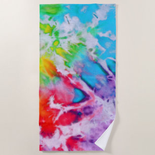Colorful Abstract Rainbow Watercolor Paint Tie Dye Beach Towel