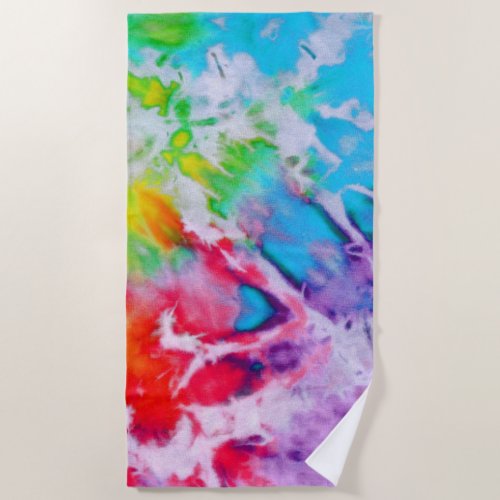 Colorful Abstract Rainbow Watercolor Paint Tie Dye Beach Towel