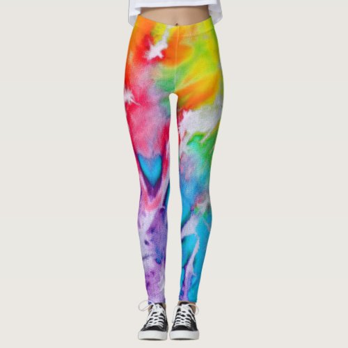 Colorful Abstract Rainbow Watercolor Tie Dye Yoga Leggings