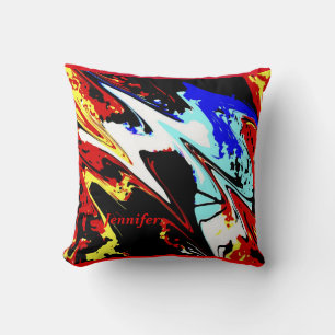 Colorful Abstract Red Black Blue Yellow Square Throw Pillow