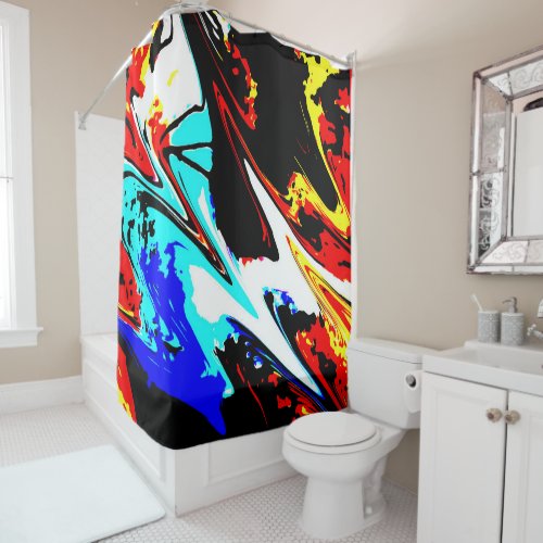 Colorful Abstract Red Black Yellow Shower Curtain