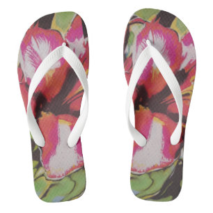 colorful abstract red flower contempory flip flops