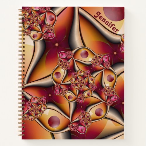 Colorful Abstract Red Orange Fantasy Fractal Name Notebook