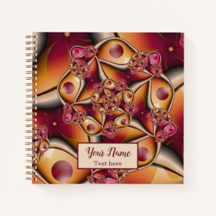 Colorful Abstract Red Orange Fantasy Fractal Name Notebook