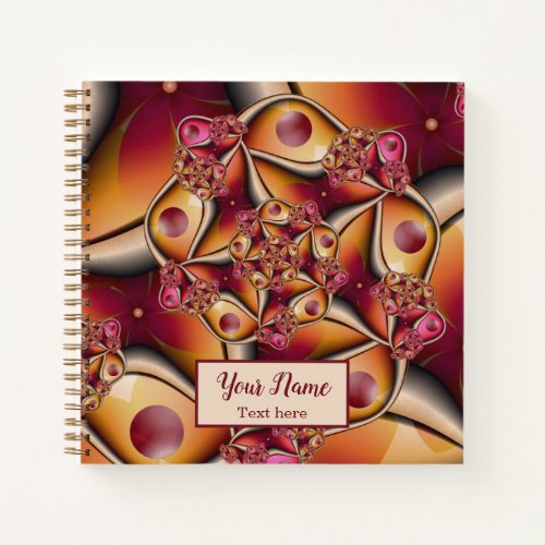 Colorful Abstract Red Orange Fantasy Fractal Name Notebook