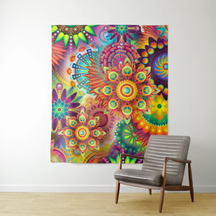 Colorful Abstract Red Orange Purple Green Tapestry Zazzle Com