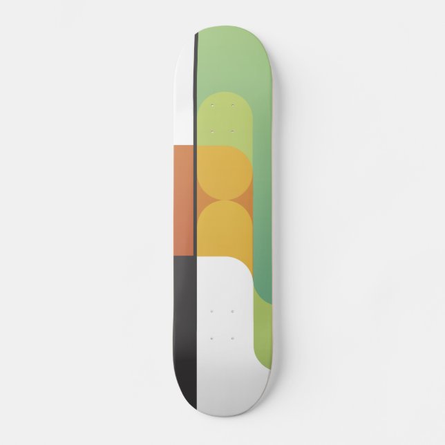 colorful abstract retro art linear geometric green skateboard (Front)