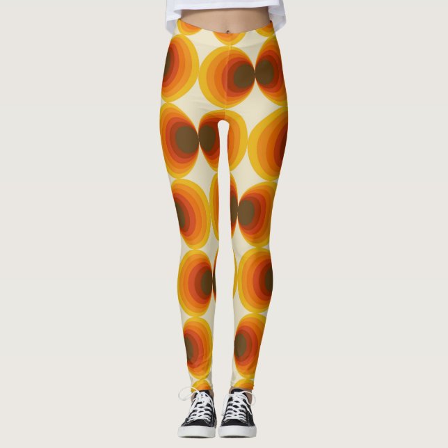 Colorful Abstract Retro Geometric Pattern Leggings (Front)