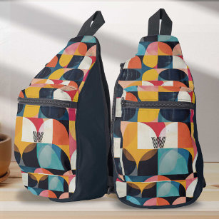 Colorful abstract retro geometric pattern Monogram Sling Bag